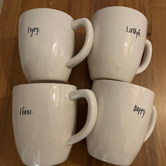 RAE DUNN Mugs Set of 4 Mugs Spell Out Laugh, Enjoy, Shine, Happy Gift Idea - Picture 4 of 16